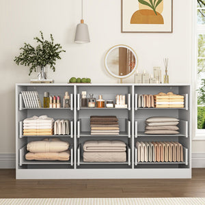 English Elm Black Nine Drawer Wide Dresser Matte Wood Chest with Wavy Relief Panels Bedroom Storage White W409P307539