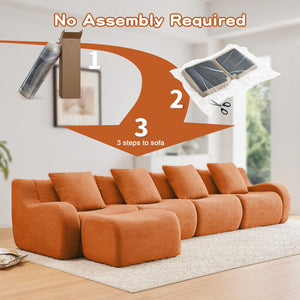 English Elm L-Shaped 4-Seat Modular Sofa In Soft Teddy Fabric – No Assembly, Ergonomic Design & Anti-Slip Base W714S01454