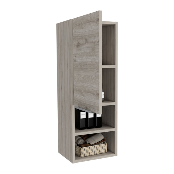 English Elm Milwaukee Smokey Oak Medicine Cabinet with Mirror Door, Two Interior Shelves and Open Bottom Storage Light Gray 36 L x 16 W x 4 H B128P148941
