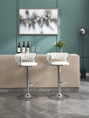 English Elm Set of 2 Velvet Bar Stools with Chrome Base Swivel Height Adjustment Plush Cushion Modern Comfort Cream W1249P247722