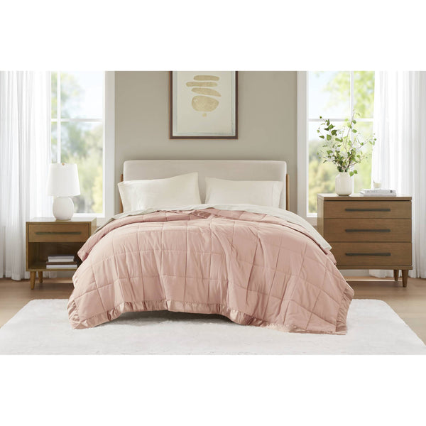 JLA Home Madison Park - Lightweight Cozy Down Alternative Blanket with Satin Trim, Moisture-Wicking, Hypoallergenic Comfort Blush MP51-5155