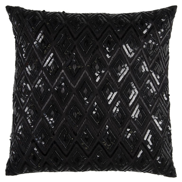 Homeroots Black Sequins Diamond Pattern Throw Pillow   403224