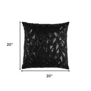 Homeroots Black Sequins Diamond Pattern Throw Pillow   403224