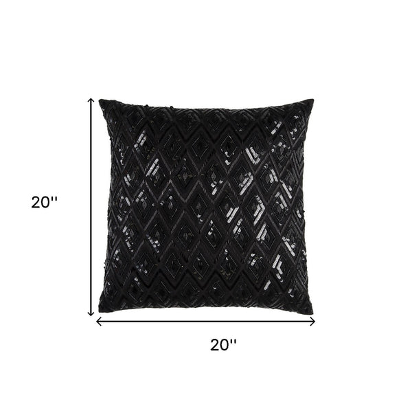 Homeroots Black Sequins Diamond Pattern Throw Pillow   403224