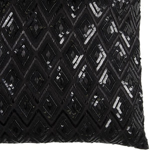 Homeroots Black Sequins Diamond Pattern Throw Pillow   403224