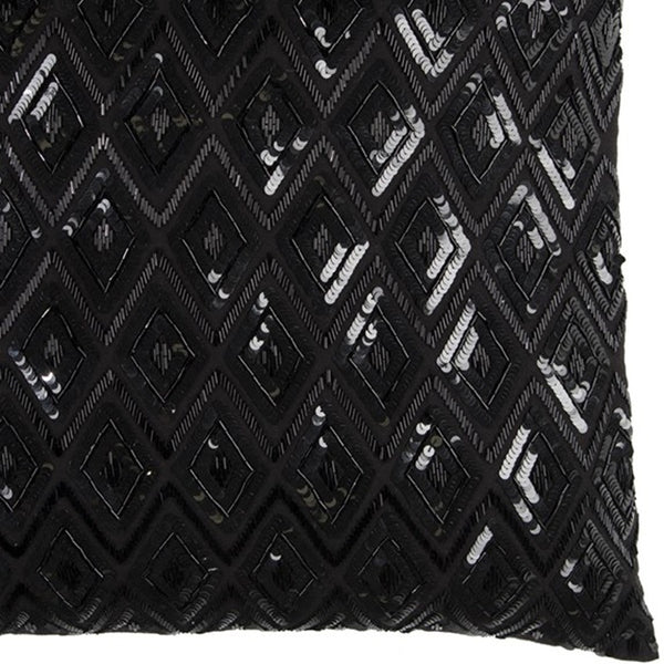 Homeroots Black Sequins Diamond Pattern Throw Pillow   403224