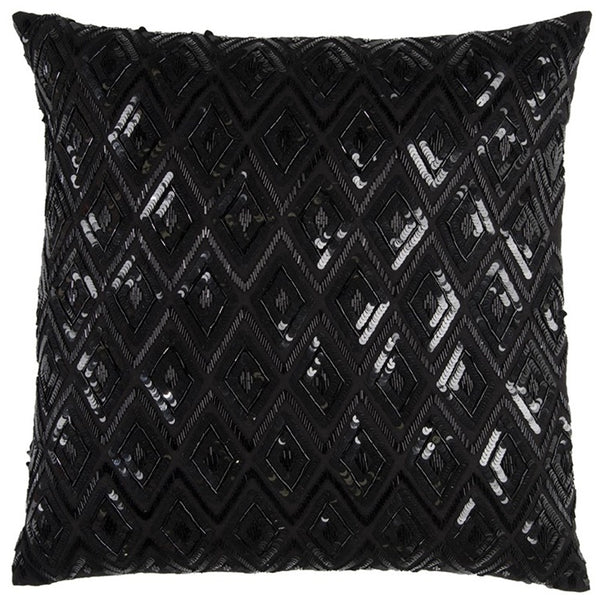Homeroots Black Sequins Diamond Pattern Throw Pillow   403224