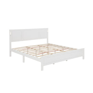 English Elm King Pine Wood Platform Bed with Led Lighting Usb Charging Tall Panel Headboard White W504S00274