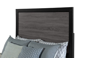 English Elm SOLUTO Modern Two-Tone Full Bed Frame with Solid Wood & MDF Construction, Rustic Gray Inlay Finish Black+ Gray 59.45 L x 37.44 W x 6.3 H B201P215849