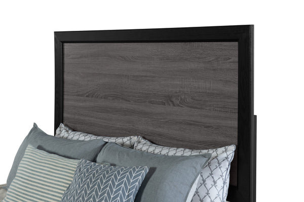 English Elm SOLUTO Modern Two-Tone Full Bed Frame with Solid Wood & MDF Construction, Rustic Gray Inlay Finish Black+ Gray 59.45 L x 37.44 W x 6.3 H B201P215849