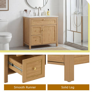 English Elm 30 Inch Fluted Freestanding Bathroom Vanity Solid Wood Soft Close Spa Style W5278S00002