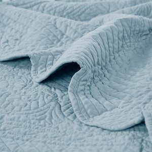 JLA Home Madison Park - Oversized Quilted Throw Adds Vintage-Soft Texture with Scalloped Edges, Breathable Cotton Fill, Machine Washable Blue MP50-8385
