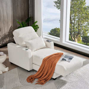English Elm Electric Lounge Chair with Adjustable Backrest, Lambswool Upholstery, Wireless Charger & Cup Holder Beige W2817P255562