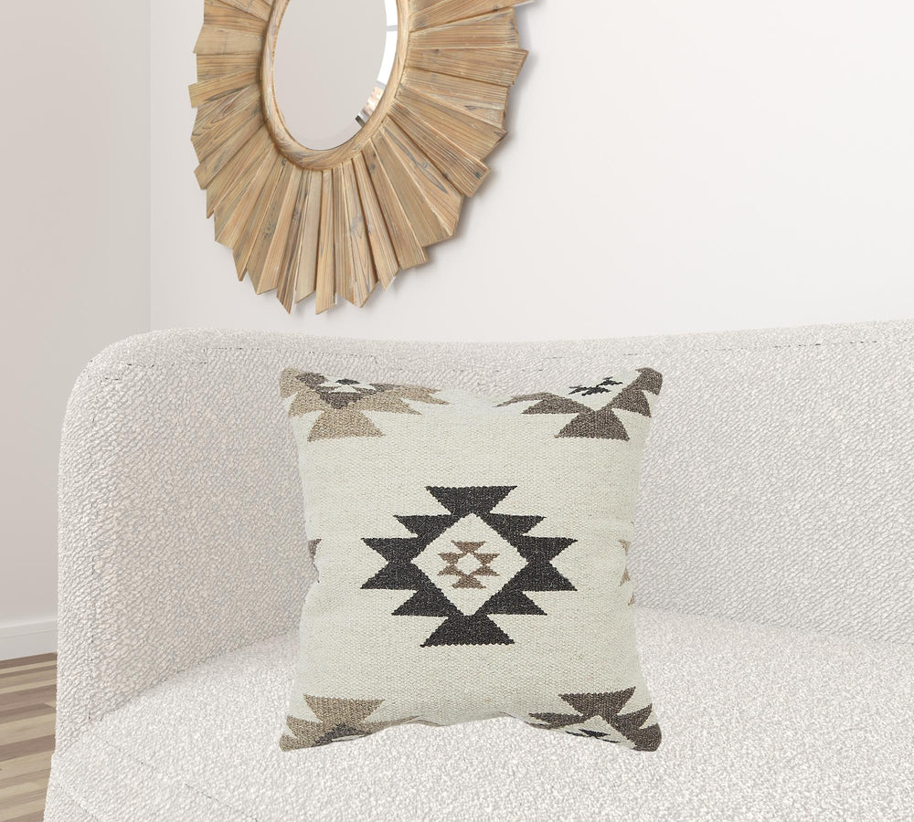 Homeroots Cream Beige Classic Ikat Pattern Throw Pillow   403327