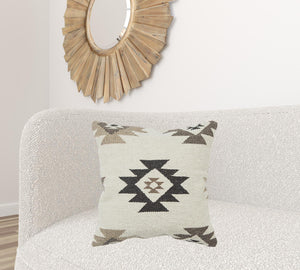 Homeroots Cream Beige Classic Ikat Pattern Throw Pillow   403327