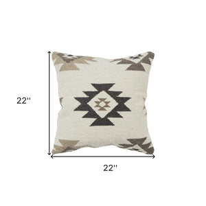 Homeroots Cream Beige Classic Ikat Pattern Throw Pillow   403327
