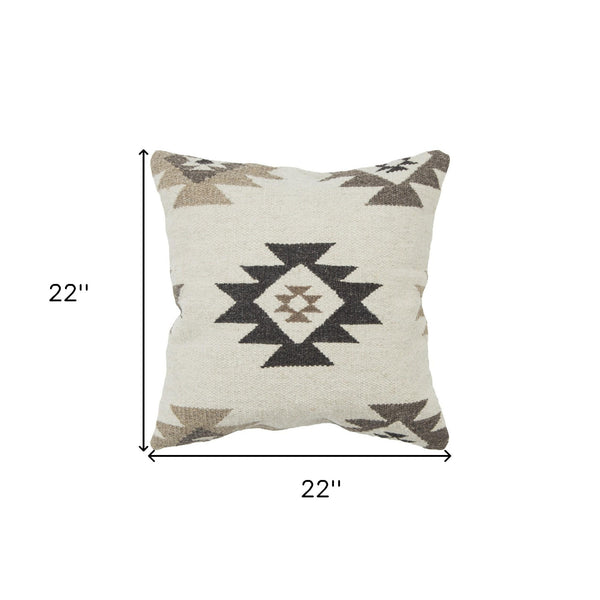 Homeroots Cream Beige Classic Ikat Pattern Throw Pillow   403327