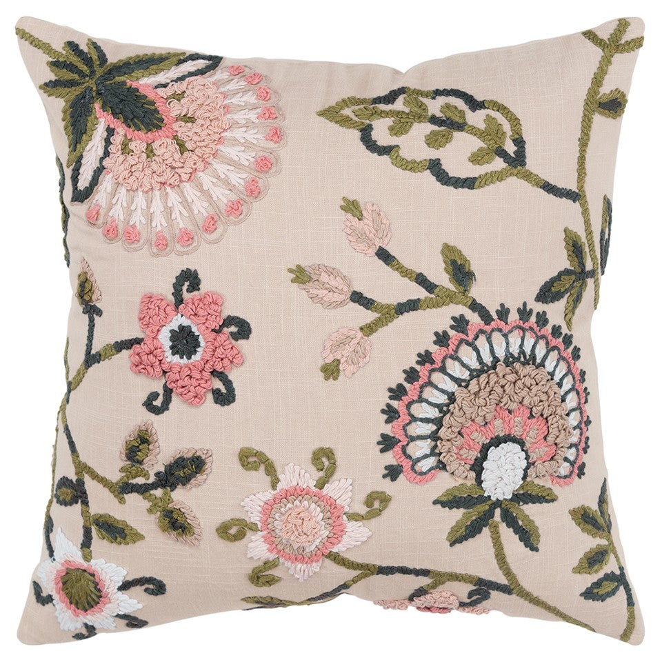 Homeroots Blush Botanical Pattern Embroidered Throw Pillow Blush  403367
