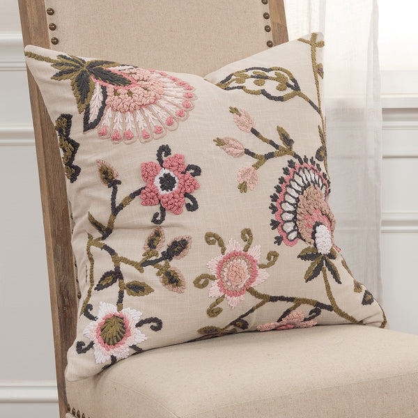 Homeroots Blush Botanical Pattern Embroidered Throw Pillow Blush  403367