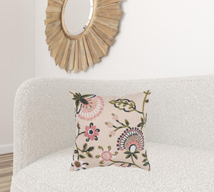 Homeroots Blush Botanical Pattern Embroidered Throw Pillow Blush  403367