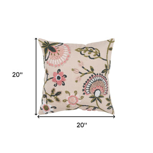 Homeroots Blush Botanical Pattern Embroidered Throw Pillow Blush  403367