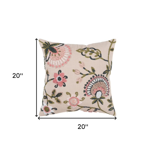 Homeroots Blush Botanical Pattern Embroidered Throw Pillow Blush  403367