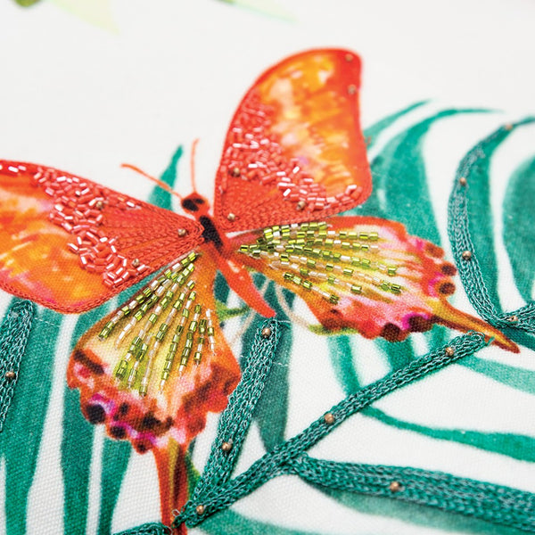 Homeroots White Green Butterfly Bliss Decorative Throw Pillow   403374