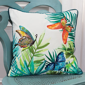 Homeroots White Green Butterfly Bliss Decorative Throw Pillow   403374