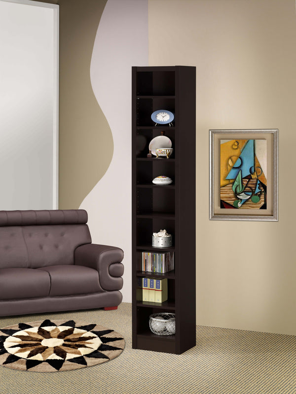English Elm 1pc 71-inch 9-Shelf Bookcase in Deep Cappuccino — Tall Narrow MDF Engineered Veneer Storage Tower B011P305688