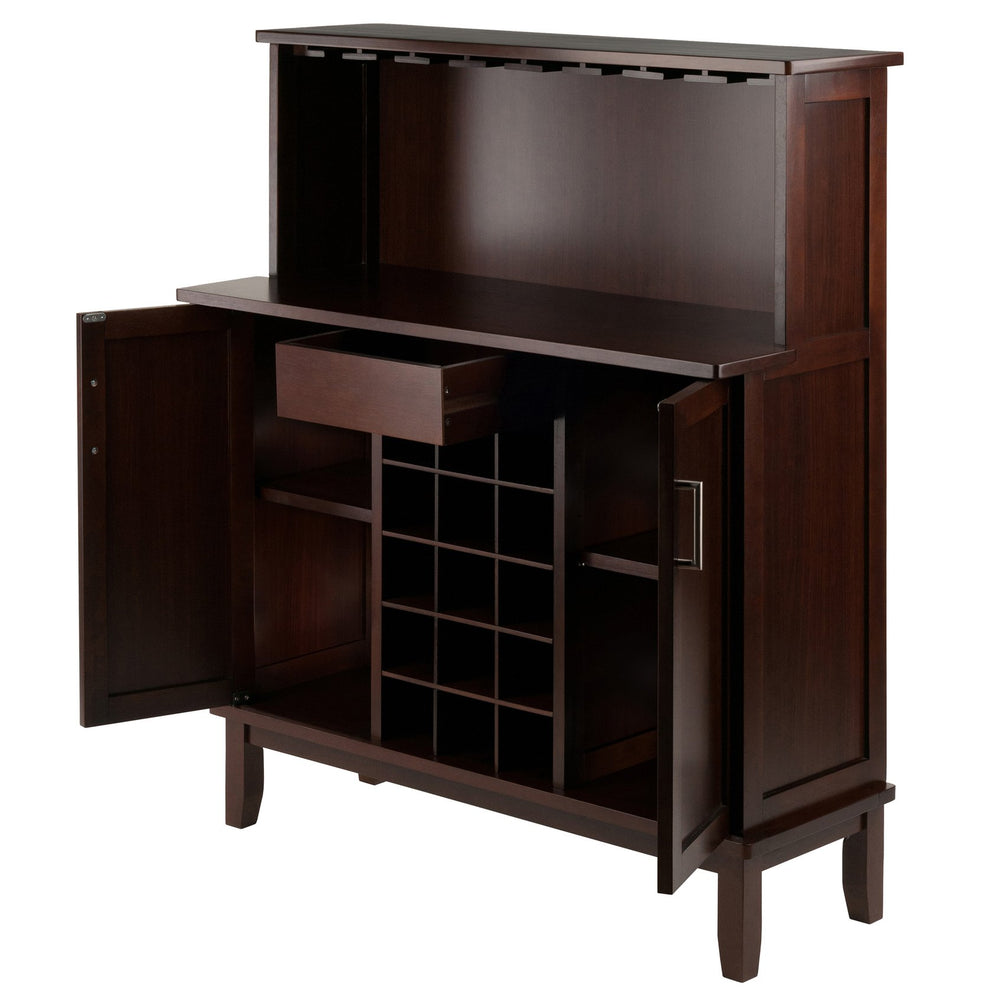 Winsome Wood Beynac Wine Bar - Elegant Cappuccino Buffet Cabinet With Wine Storage, Glass Rack & Versatile Design Cappuccino Solid ,Composite Wood 40339-winsome-wood