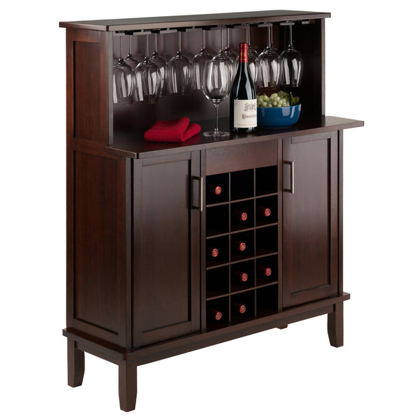 Winsome Wood Beynac Wine Bar - Elegant Cappuccino Buffet Cabinet With Wine Storage, Glass Rack & Versatile Design Cappuccino Solid ,Composite Wood 40339-winsome-wood