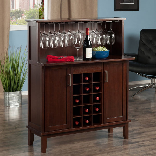 Winsome Wood Beynac Wine Bar - Elegant Cappuccino Buffet Cabinet With Wine Storage, Glass Rack & Versatile Design Cappuccino Solid ,Composite Wood 40339-winsome-wood