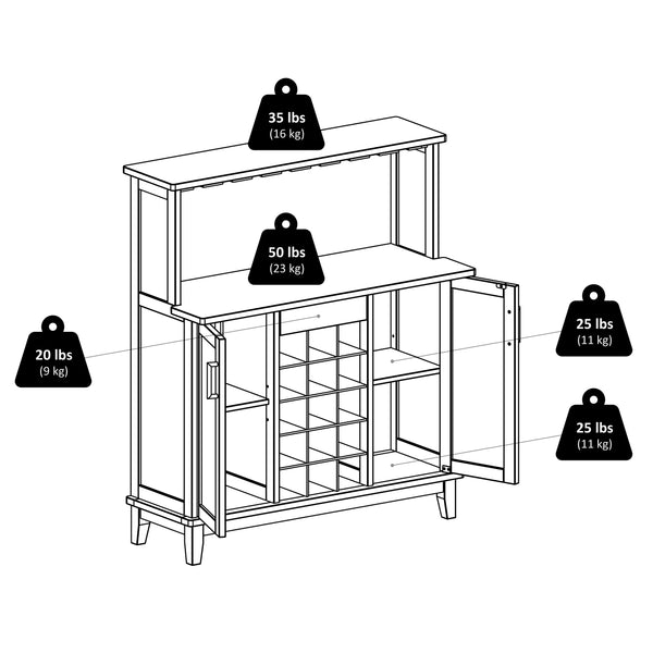 Winsome Wood Beynac Wine Bar - Elegant Cappuccino Buffet Cabinet With Wine Storage, Glass Rack & Versatile Design Cappuccino Solid ,Composite Wood 40339-winsome-wood