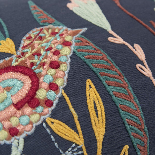 Homeroots Blue Botanical And Bird Embroidered Lumbar Pillow   403473