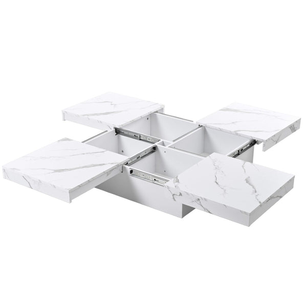 English Elm Square Marble Veneer Coffee Table with Sliding Top Hidden Storage Pedestal Base White N735P388120K