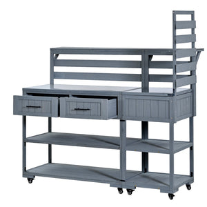 English Elm Topmax Modular Fir Wood Outdoor Kitchen Cart Stainless Steel Prep Station Gray N717P417963E