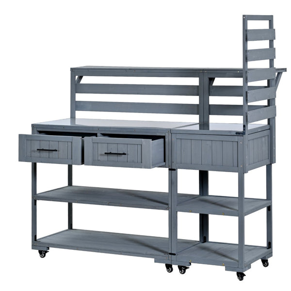 English Elm Topmax Modular Fir Wood Outdoor Kitchen Cart Stainless Steel Prep Station Gray N717P417963E