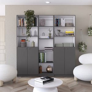 English Elm Acres 3-Piece Home Bookcase Set with 11 Shelves and Dual Double-Door Cabinets for Organized Living Room Multicolor 41 L x 28 W x 5 H B200S00356