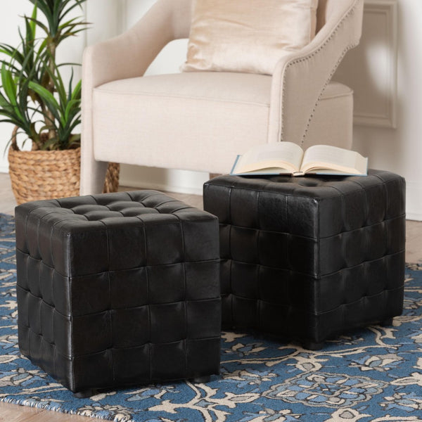 Baxton Studio Baxton Studio Modern Cube Ottoman Set of 2 – Stylish, Lightweight Footrest with Tufted Design Black BH-5589-BLACK-OTTO