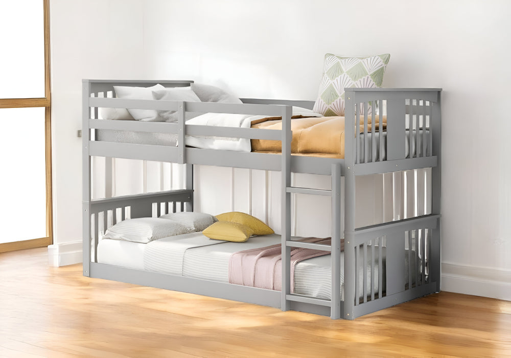 Homeroots Gray Classic Twin Over Twin Bunk Bed With Ladder  Manufactured Wood And Solid Wood 403601
