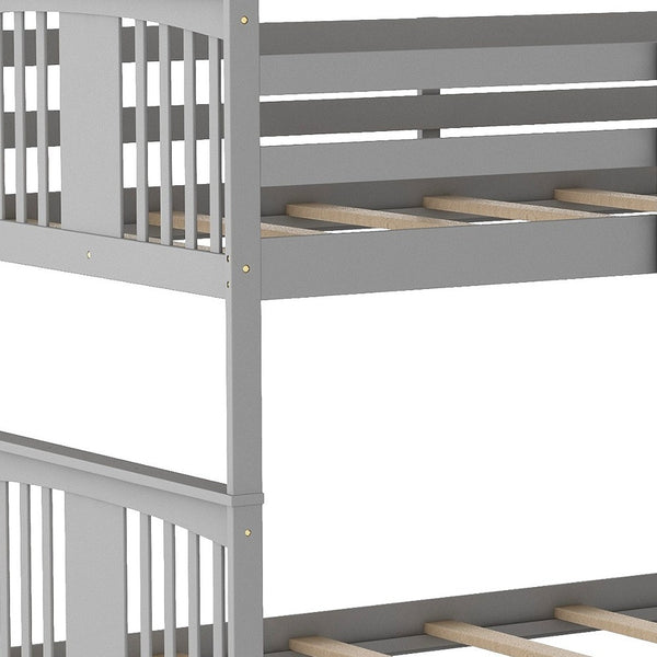 Homeroots Gray Classic Twin Over Twin Bunk Bed With Ladder  Manufactured Wood And Solid Wood 403601