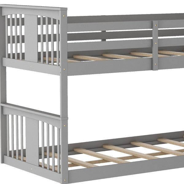 Homeroots Gray Classic Twin Over Twin Bunk Bed With Ladder  Manufactured Wood And Solid Wood 403601