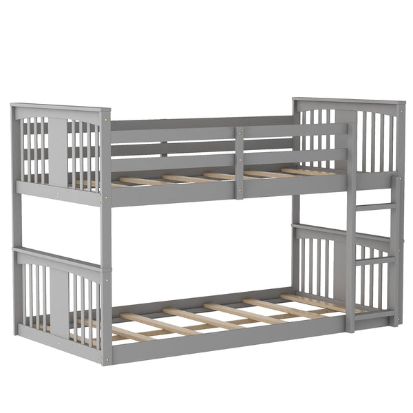 Homeroots Gray Classic Twin Over Twin Bunk Bed With Ladder  Manufactured Wood And Solid Wood 403601