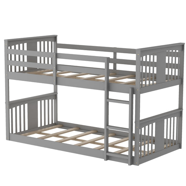 Homeroots Gray Classic Twin Over Twin Bunk Bed With Ladder  Manufactured Wood And Solid Wood 403601