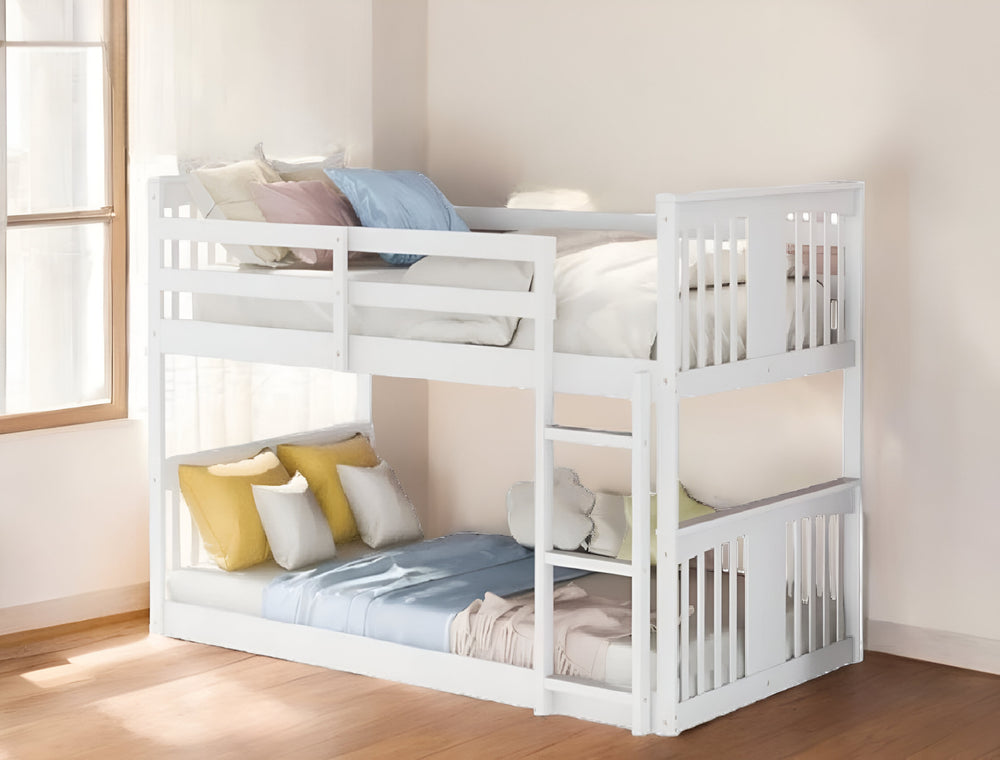 Homeroots White Classic Twin Over Twin Bunk Bed With Ladder  Manufactured Wood And Solid Wood 403602