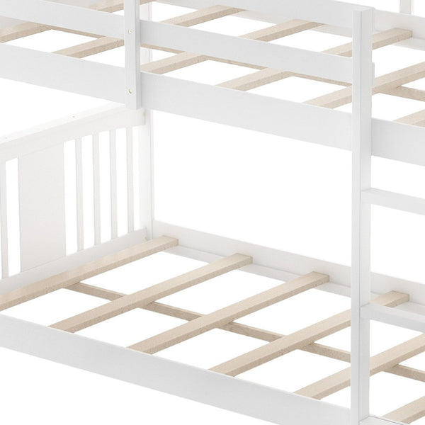 Homeroots White Classic Twin Over Twin Bunk Bed With Ladder  Manufactured Wood And Solid Wood 403602
