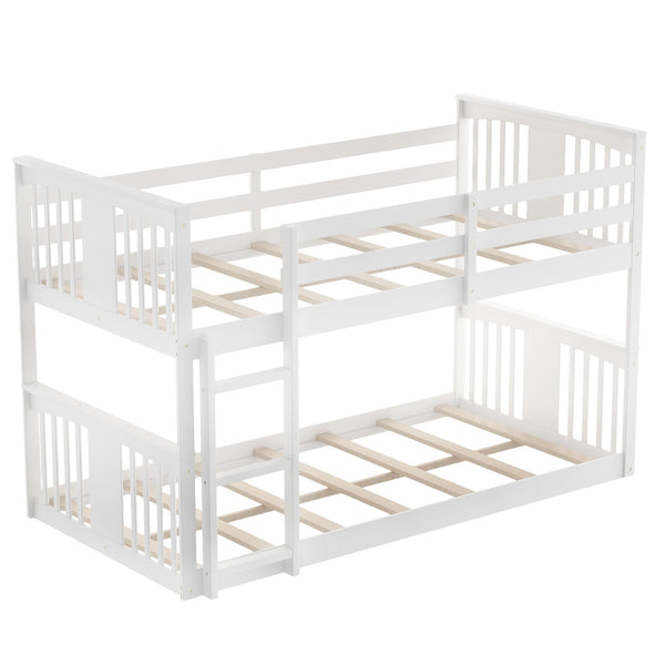 Homeroots White Classic Twin Over Twin Bunk Bed With Ladder  Manufactured Wood And Solid Wood 403602