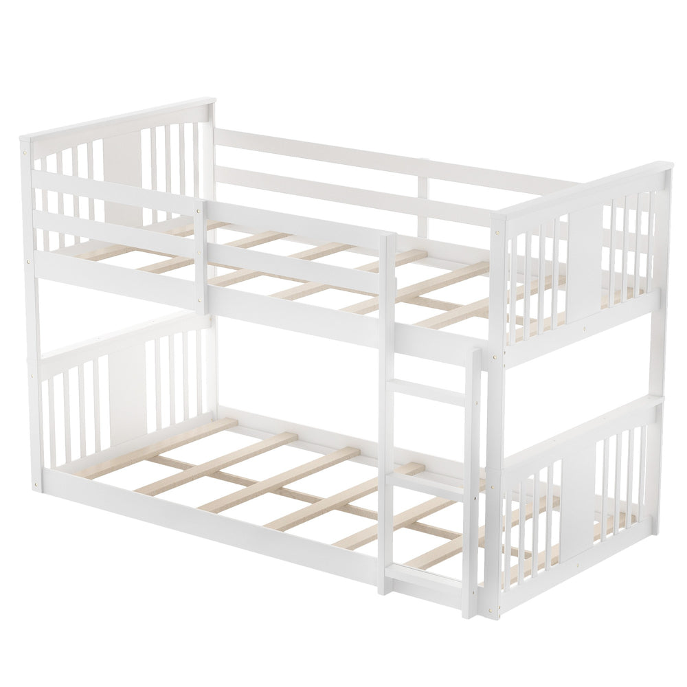 Homeroots White Classic Twin Over Twin Bunk Bed With Ladder  Manufactured Wood And Solid Wood 403602