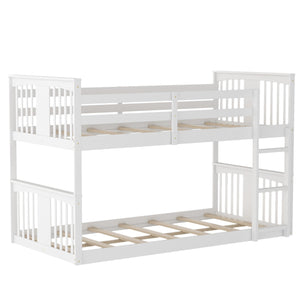 Homeroots White Classic Twin Over Twin Bunk Bed With Ladder  Manufactured Wood And Solid Wood 403602