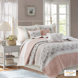 Madison Park Dawn Cottage/Country 6 Piece Cotton Percale Quilt Set with Throw Pillows MP13-6872 Blush